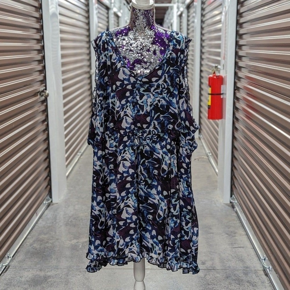 Cottagecore Coastal‎ Boho Floral Ruffle Mini Dress NWT Torrid 6X Abstract Artsy
